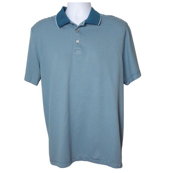 Van Heusen Mens Polo L Blue Striped Classic Fit Performance Short Sleeve Golf - Picture 1 of 6